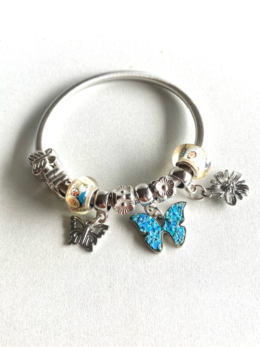 Silver tone Charm Bracelet ring earring Butterfly bundle